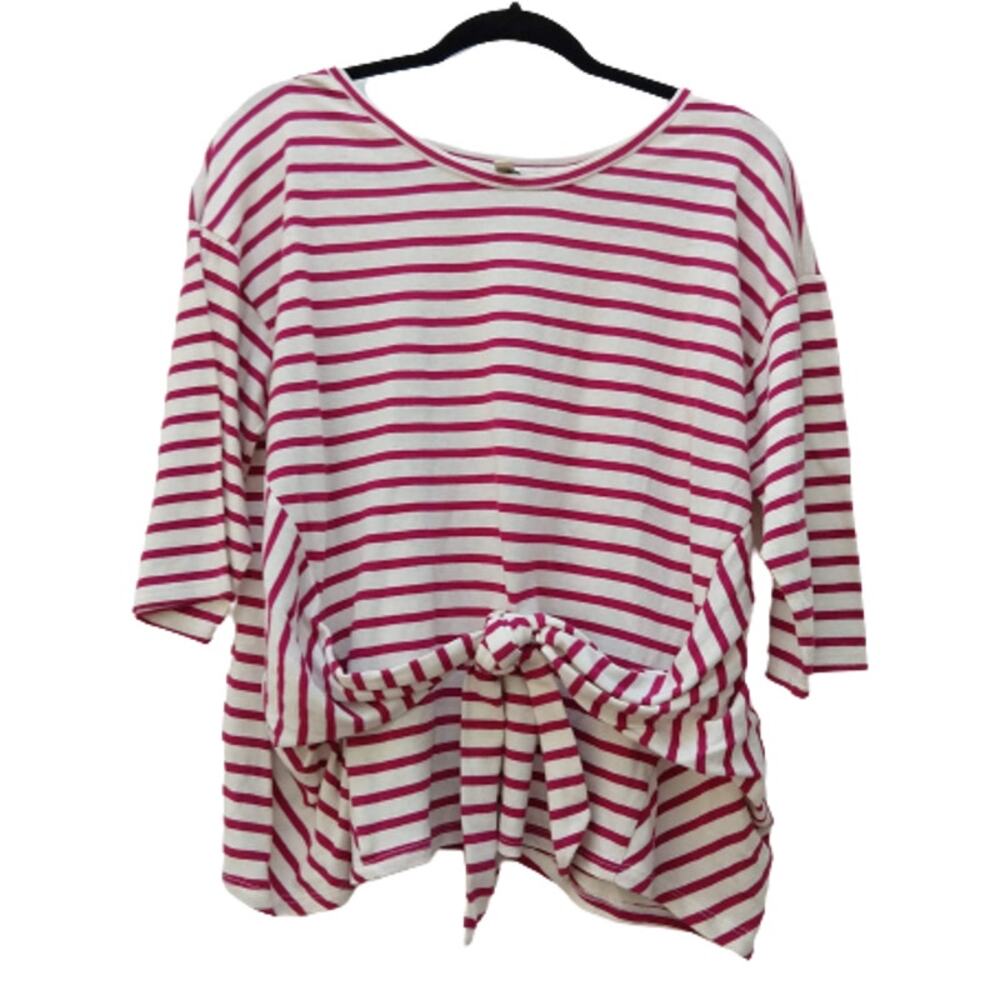 Express Cotton Knit Top Tie Across Waist Striped
